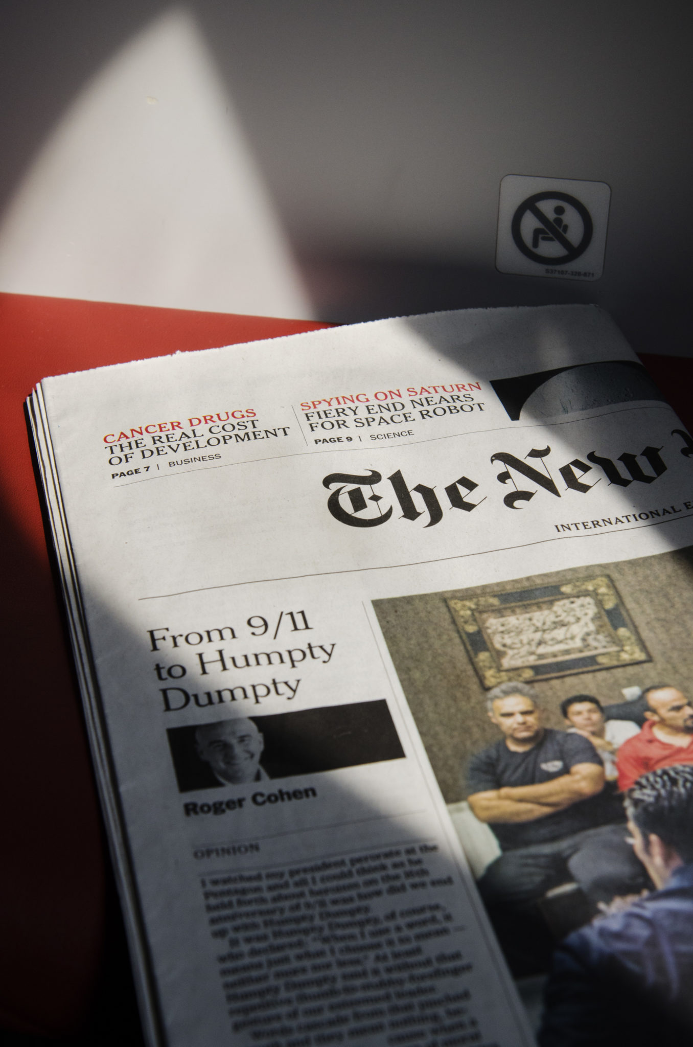 The New York Times Ausgabe im Flugzeug
