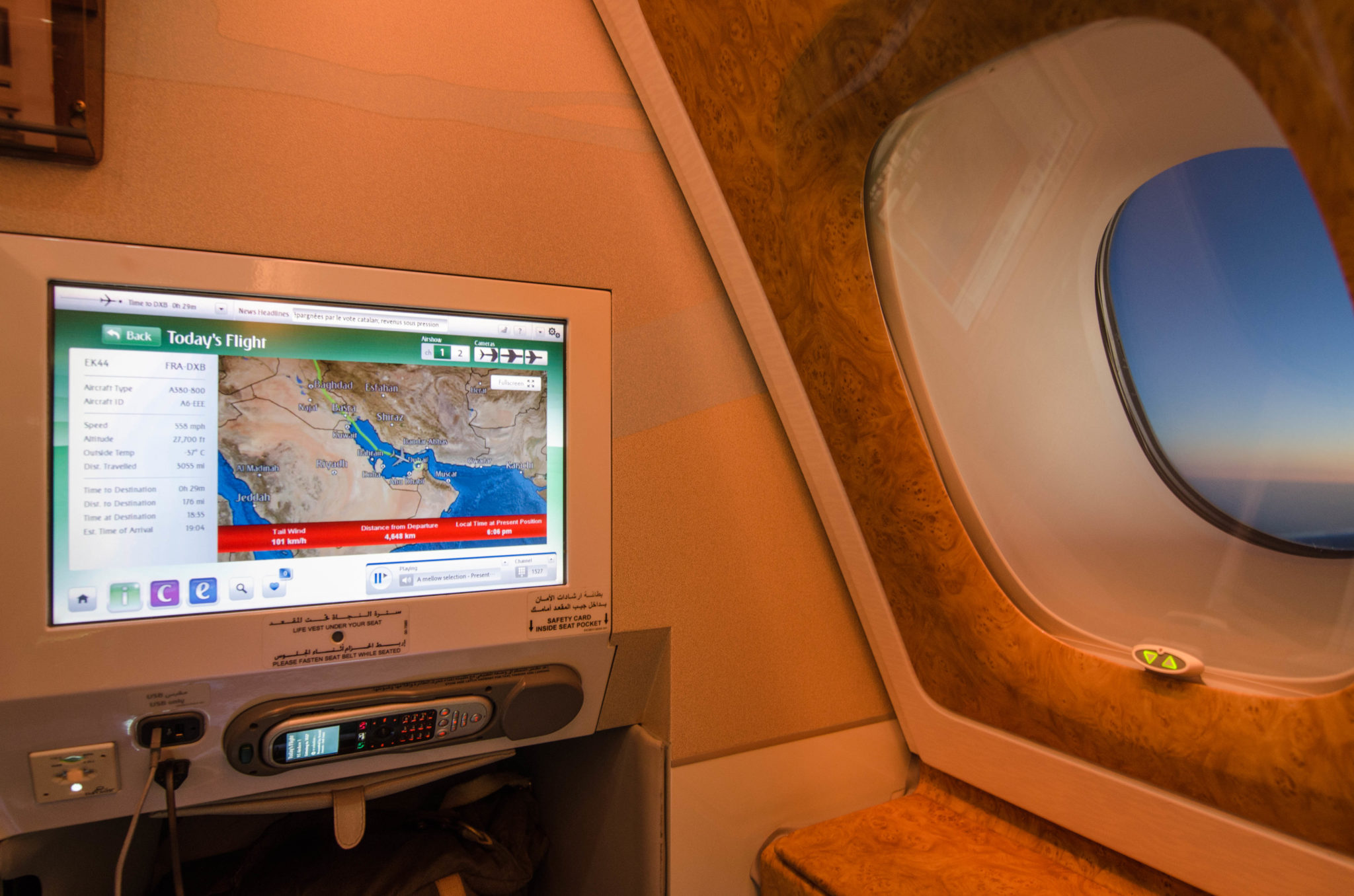 Emirates Business Class A380: Gemütlich wird es hier erst recht zum Sonnenuntergang