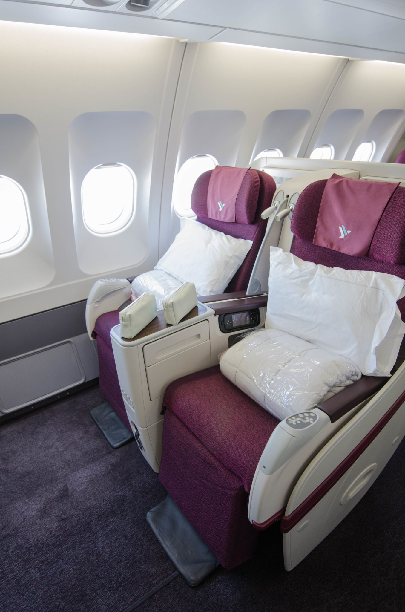 Die Sitze in der Air Italy Business Class auf dem Flug von Mailand nach New York