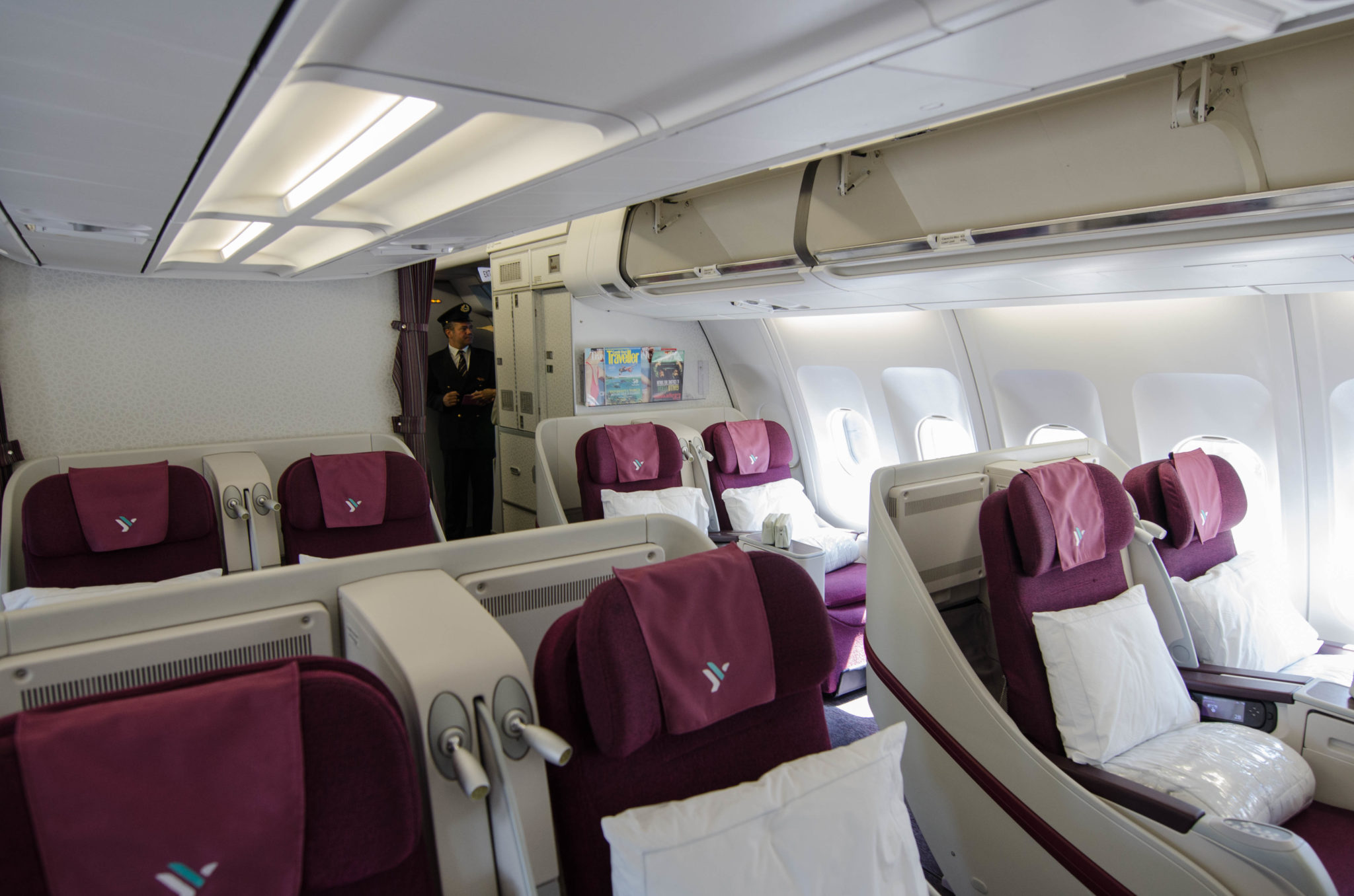 Die Kabine in der Air Italy Business Class auf dem Flug von Mailand nach New York