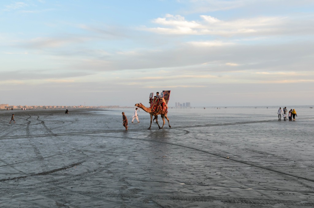 Kamele gibt es in Karatschi am Strand