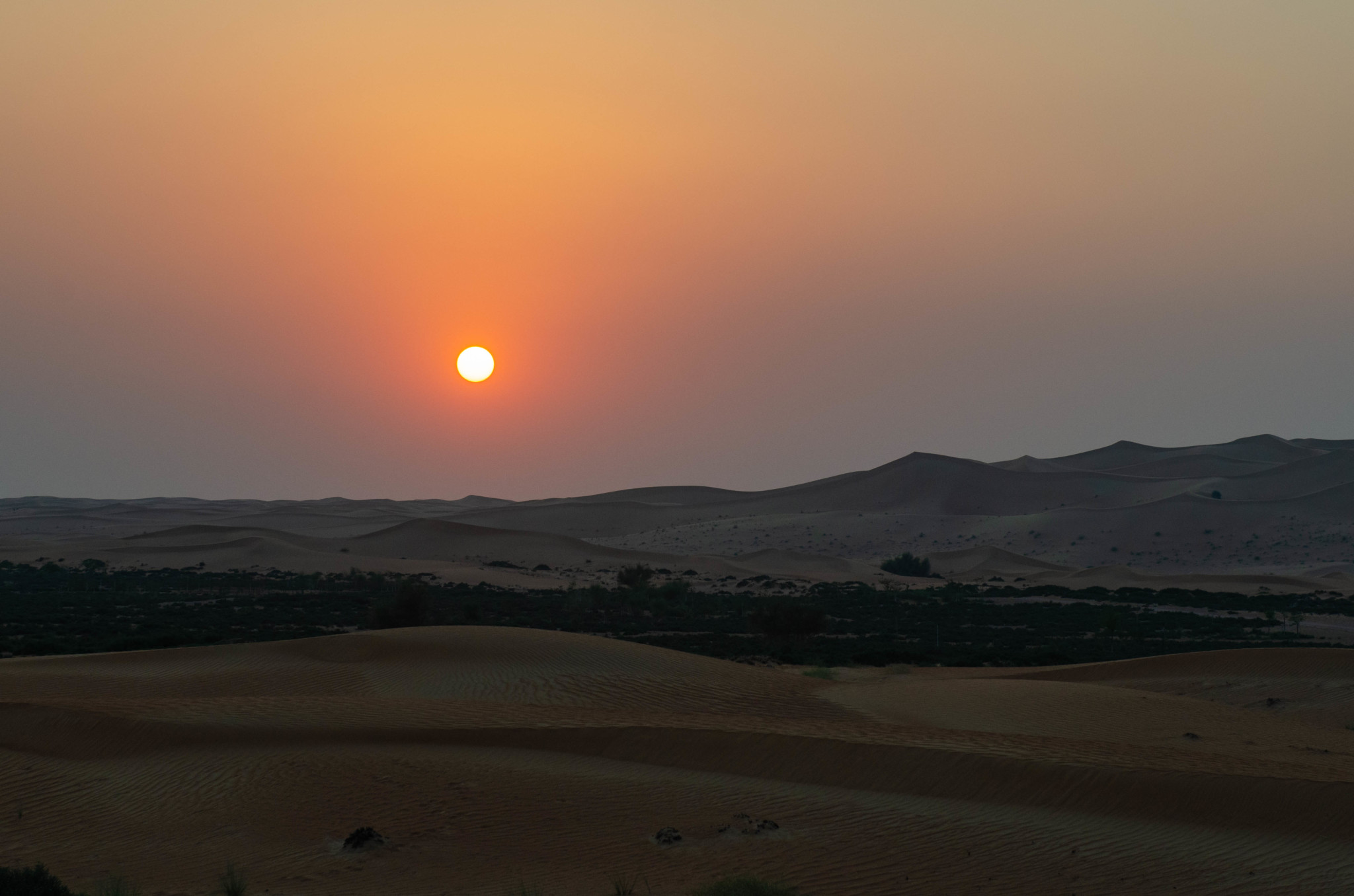 Sonnenuntergang in der Wüste der Vereinigten Arabischen Emirate