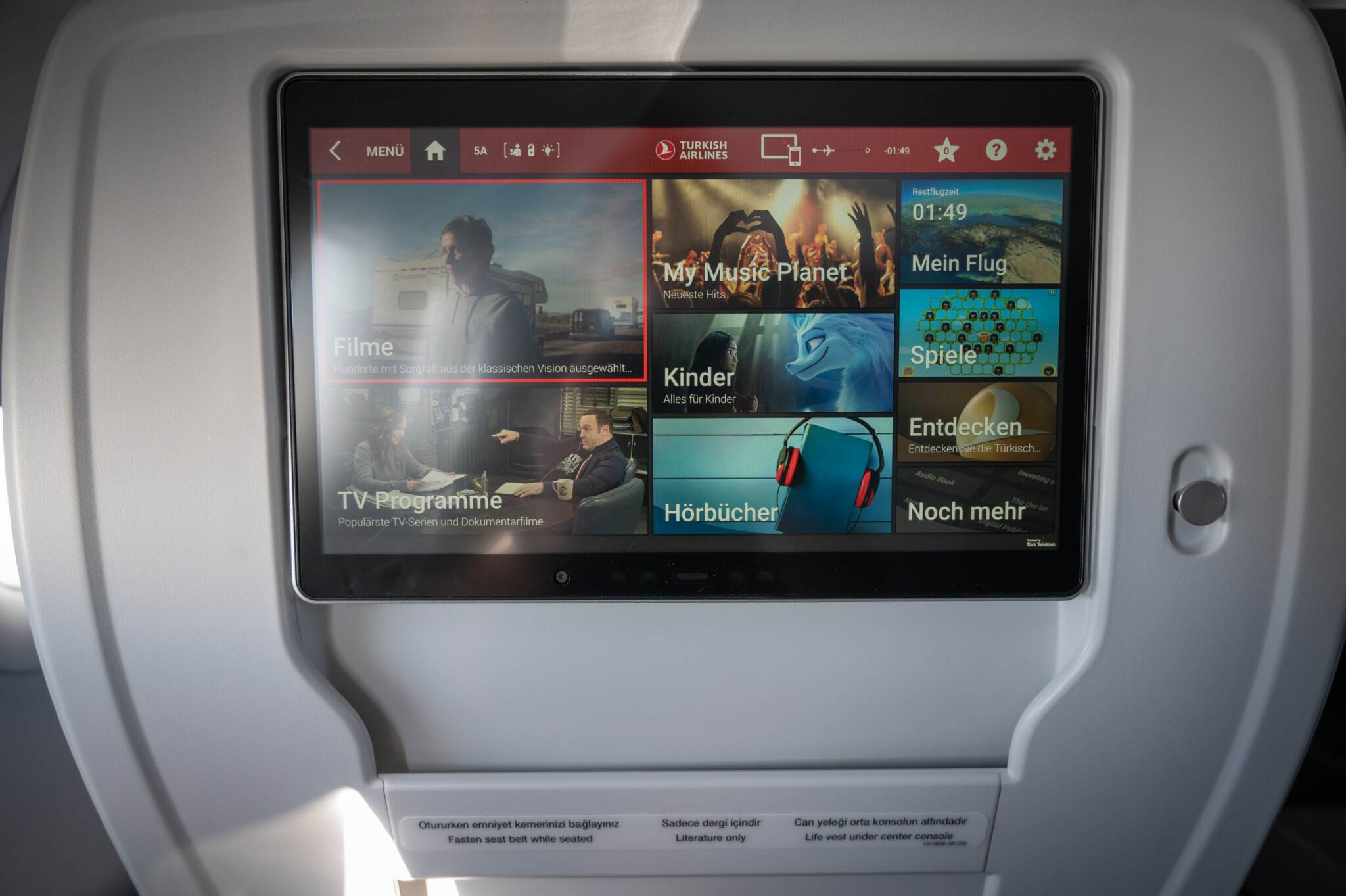 Entertainment in der Turkish Airlines Business Class A321neo
